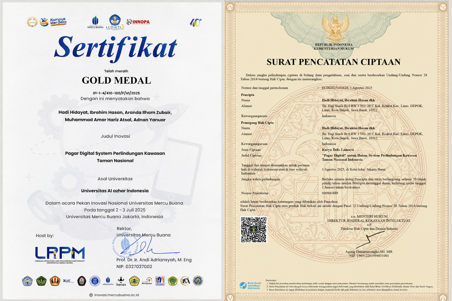 Gold Award certificate